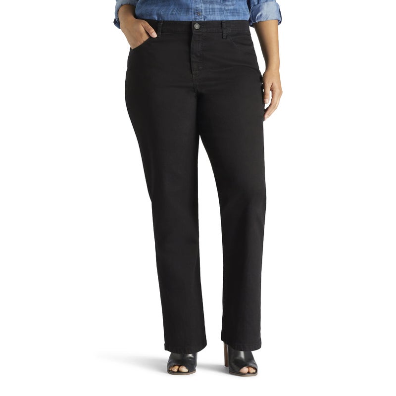 Lee Women's Plus Size Instantly Slims Classic Relaxed Fit Monroe Straight Leg Jean, Black, 20 Plus Petite - Image 1